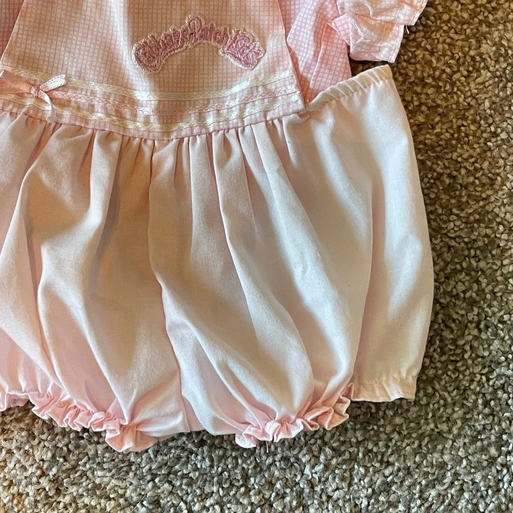 Vtg Cabbage Patch gingham Pink White Doll Dress Bloomers Shorts Bows Coleco 2 pc